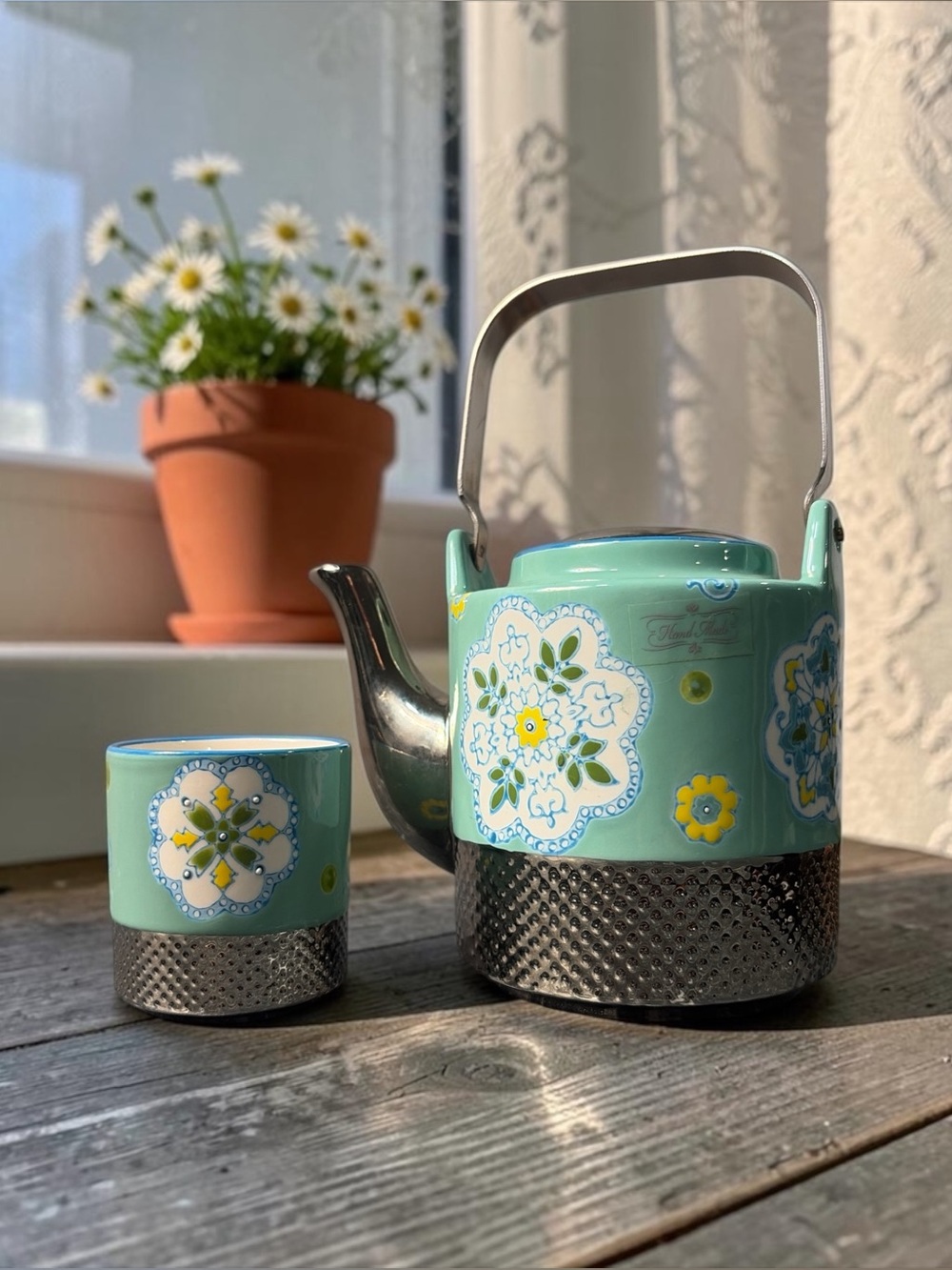 ROYAL GREEN FLORAL TEAPOT & CUP SET
